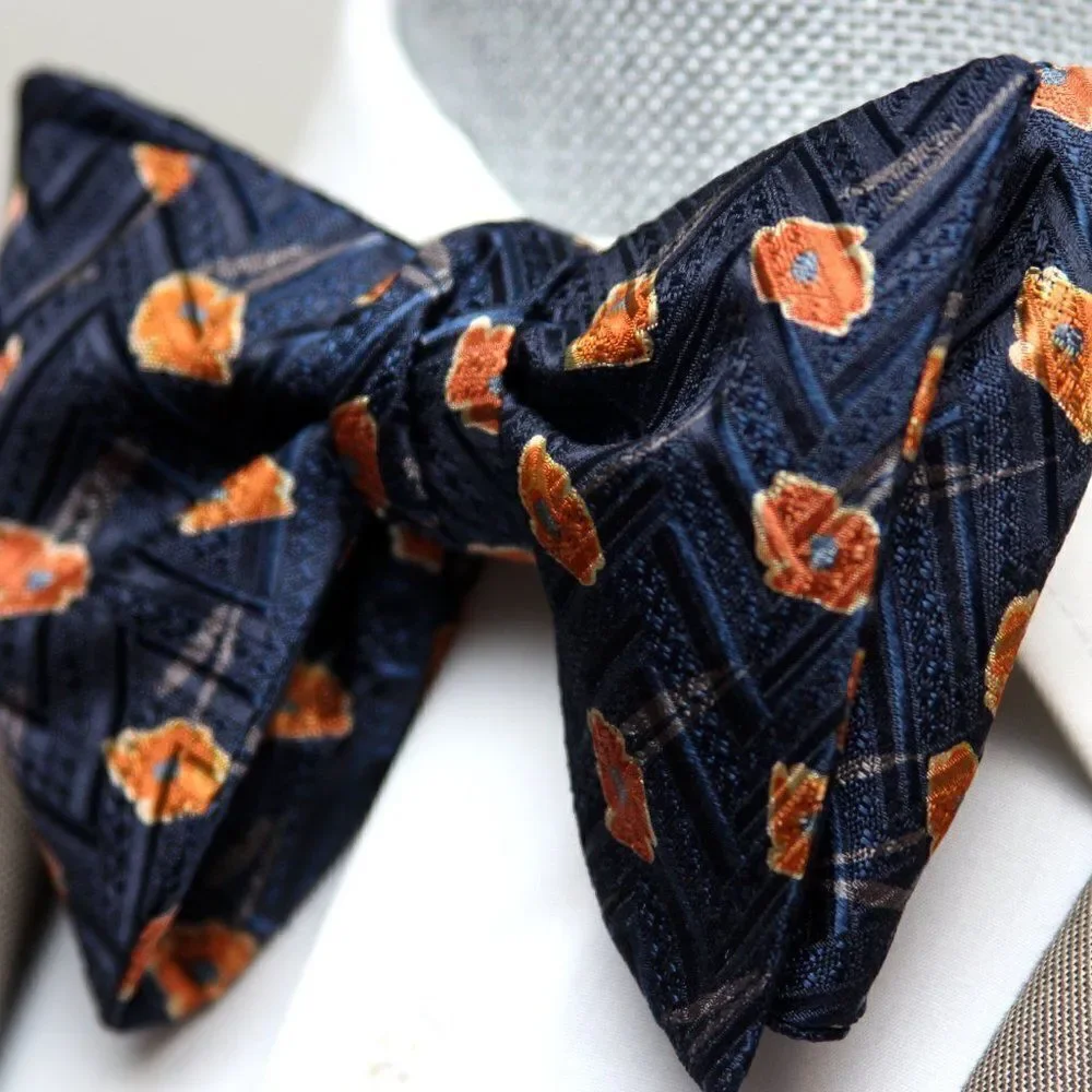 Men's Self-tied Bow Tie 100%Silk‎ Big Butterfly S632 Orange Poppies